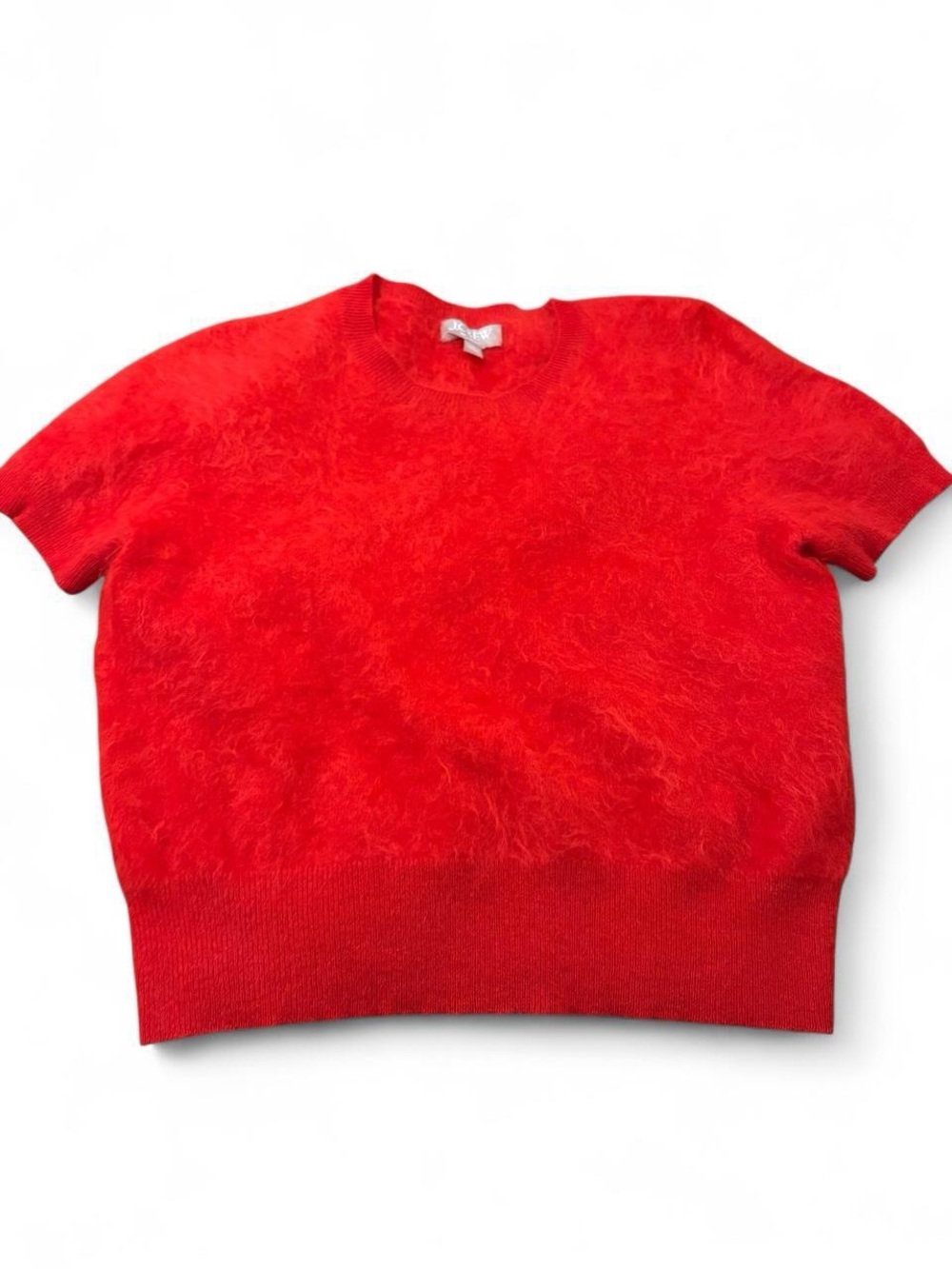 J. Crew Red Short-Sleeve Cashmere Fuzzy Knit Sweater